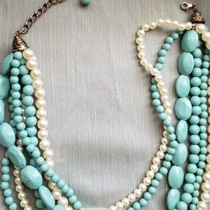 Turquoise and pearl look necklace.